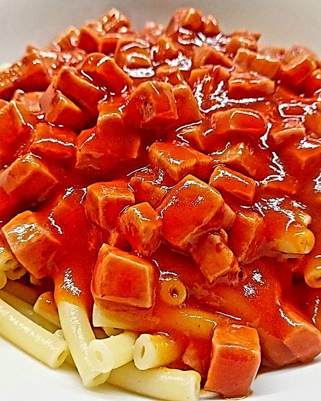 Nudeln mit Tomaten-Fleischwurst-Soße
