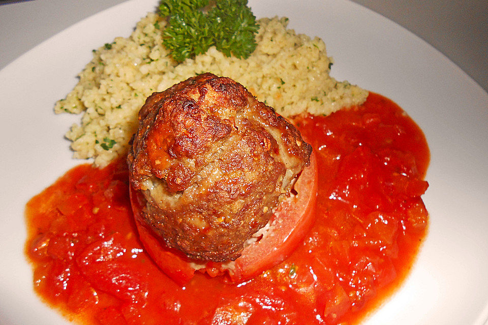 Nicis gefüllte Tomaten in Tomatensoße mit Bulgur