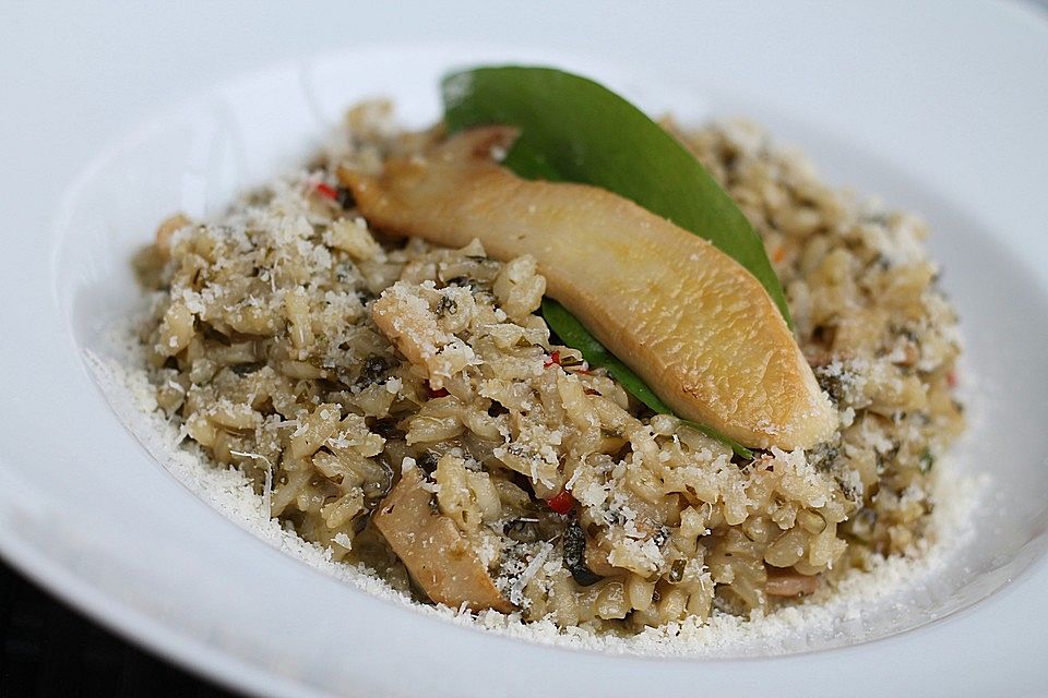 Risotto mit Bärlauch und Mini-Kräuterseitlingen