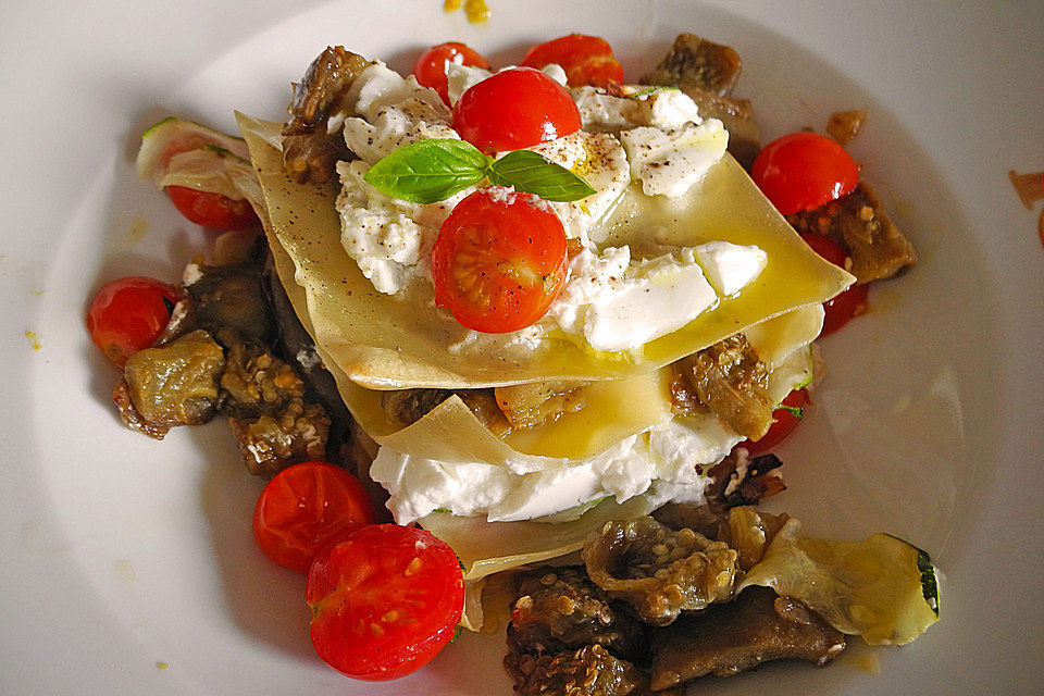 Offene Auberginenlasagne mit Ziegenkäse - die etwas andere Gemüselasagne