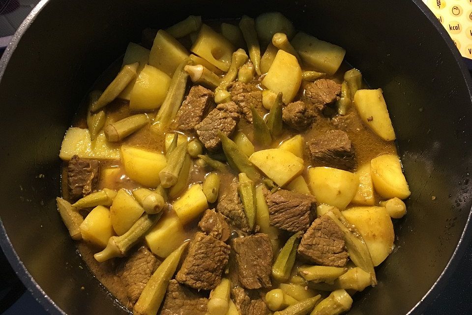 Rind-Kartoffel-Curry mit Okra aus Birma