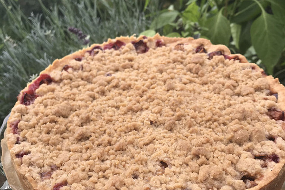 Veganer Zwetschgenkuchen mit Zimtstreuseln