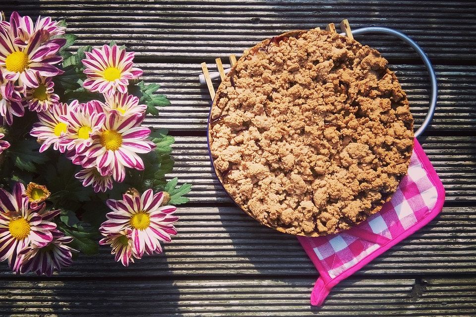 Veganer Zwetschgenkuchen mit Zimtstreuseln