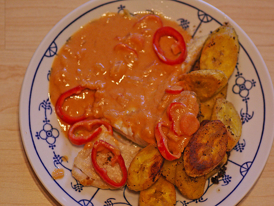 Seelachsfilet mit Kochbananen und Erdnusssoße| Chefkoch