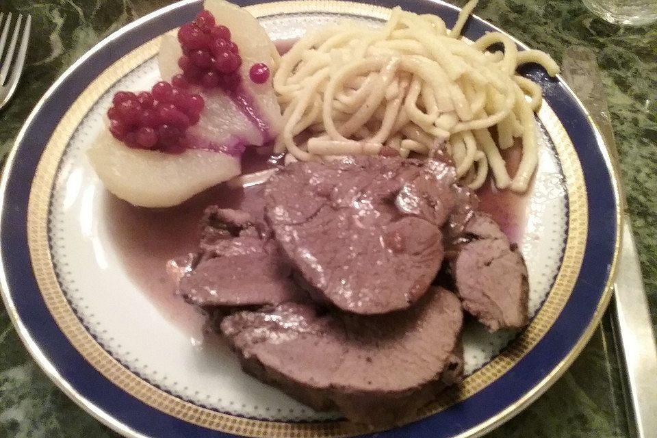 Rehkeule mit Pfeffer-Vanille-Sauce