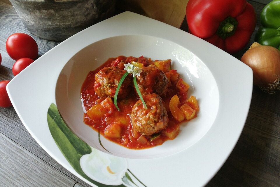 Tomaten-Paprika-Pfanne mit Hackbällchen