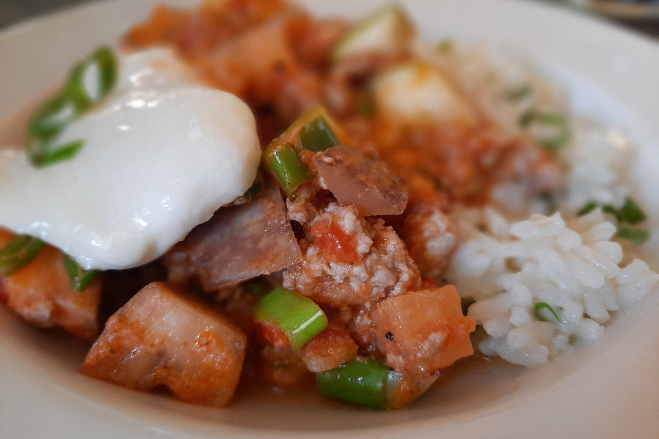 Hackfleischpfanne mit Tomaten und Gemüse