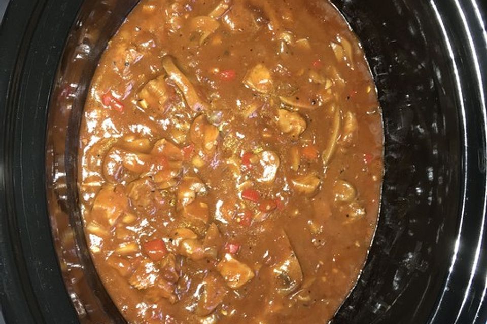 Hähnchengulasch mit  Pilzen, Paprika und Zwiebel ohne Anbraten - superzart und duftend