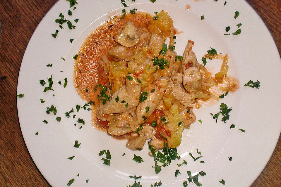 Sherry-Hähnchen mit Kartoffelkruste