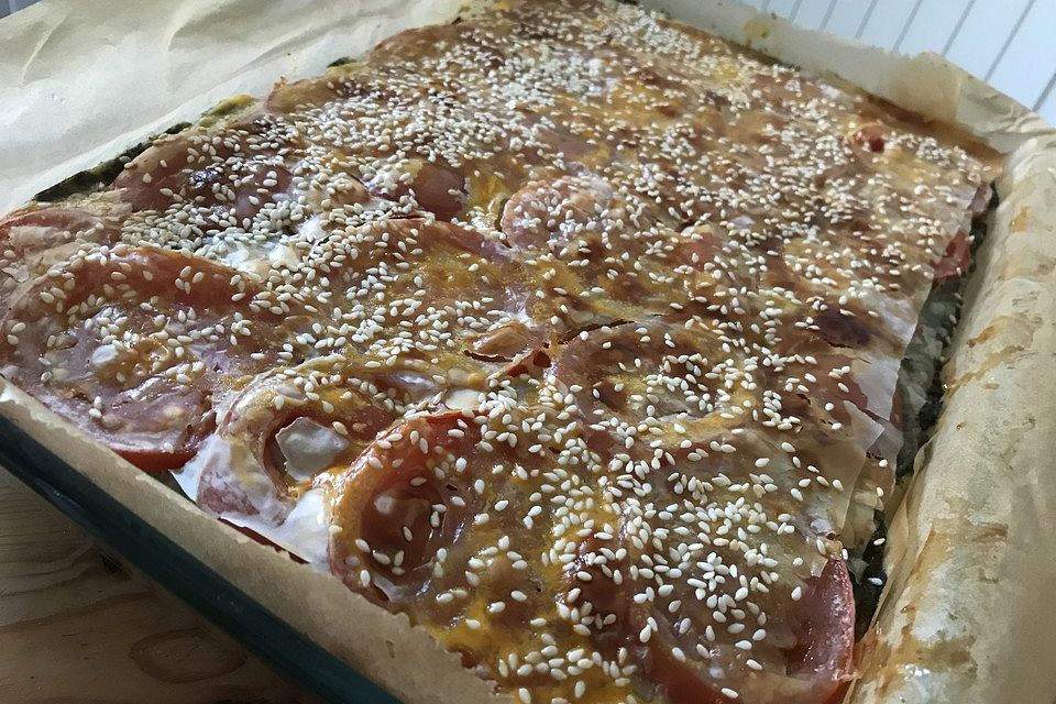 Spinat-Tomate-Feta-Börek vom Blech