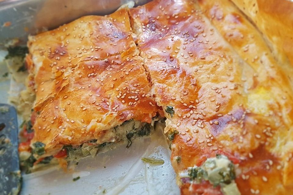 Spinat-Tomate-Feta-Börek vom Blech