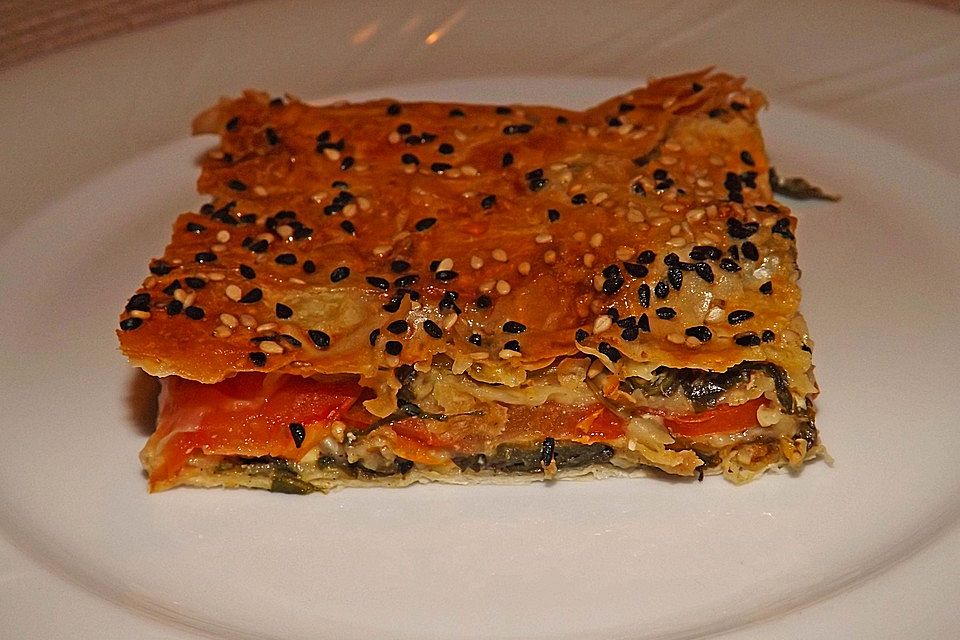 Spinat-Tomate-Feta-Börek vom Blech