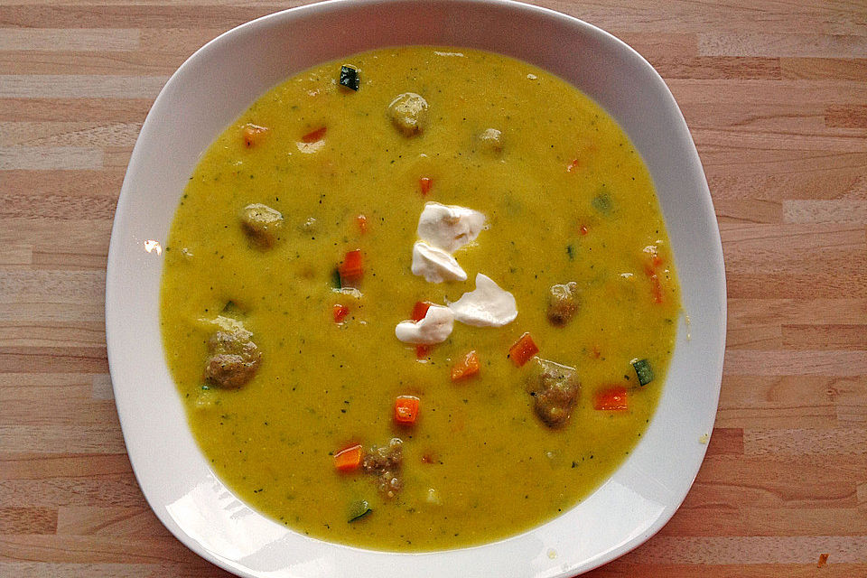 Bunte Gemüsesuppe mit Hackbällchen