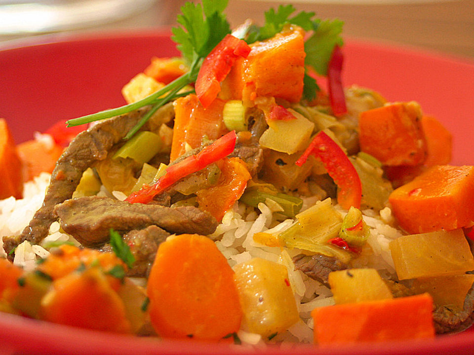 Thaicurry mit Kürbis und Rindfleisch von feuervogel| Chefkoch