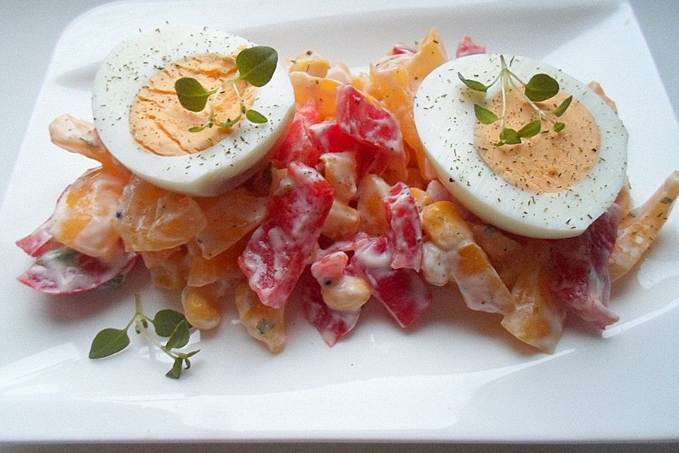 Paprika-Mais-Salat mit Ei