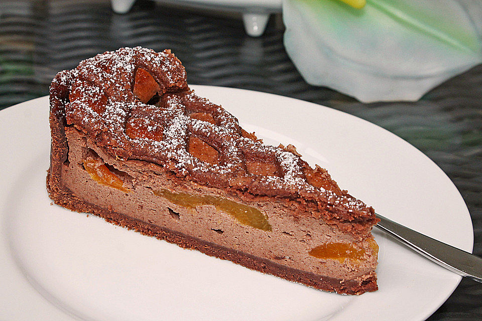 Schokoladiger Aprikosen-Käsekuchen mit Gitter