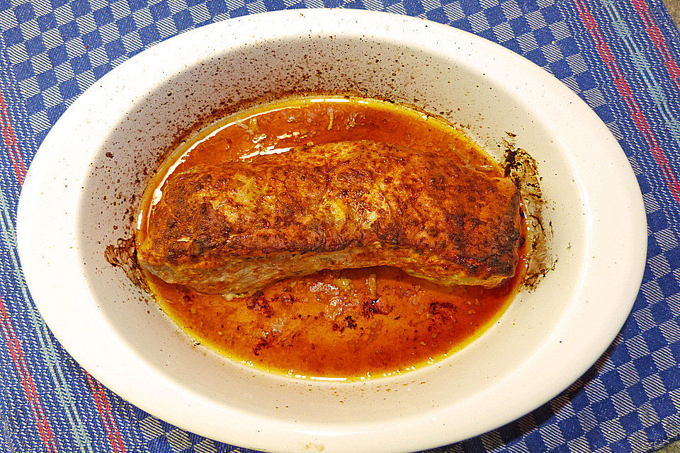 Schinkenschnitzelbraten mit Senf-Paprika-Kruste