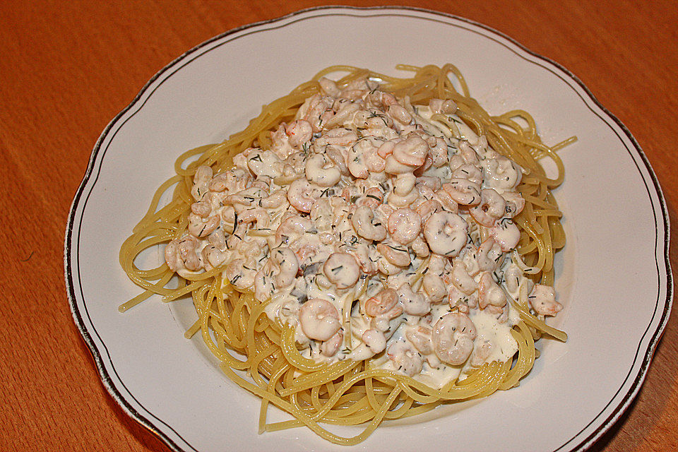 Spaghetti mit Shrimps