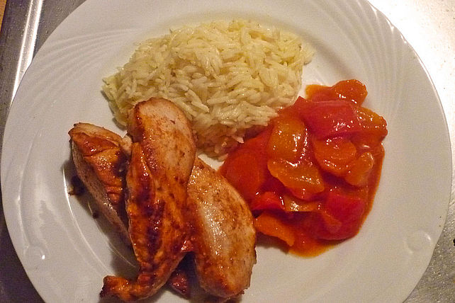 Goldbraune Hähnchenbrust mit Curryreis und würzigem Letscho von Ludi87 ...
