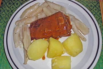 Mosterbraten mit Bergmannsspargel