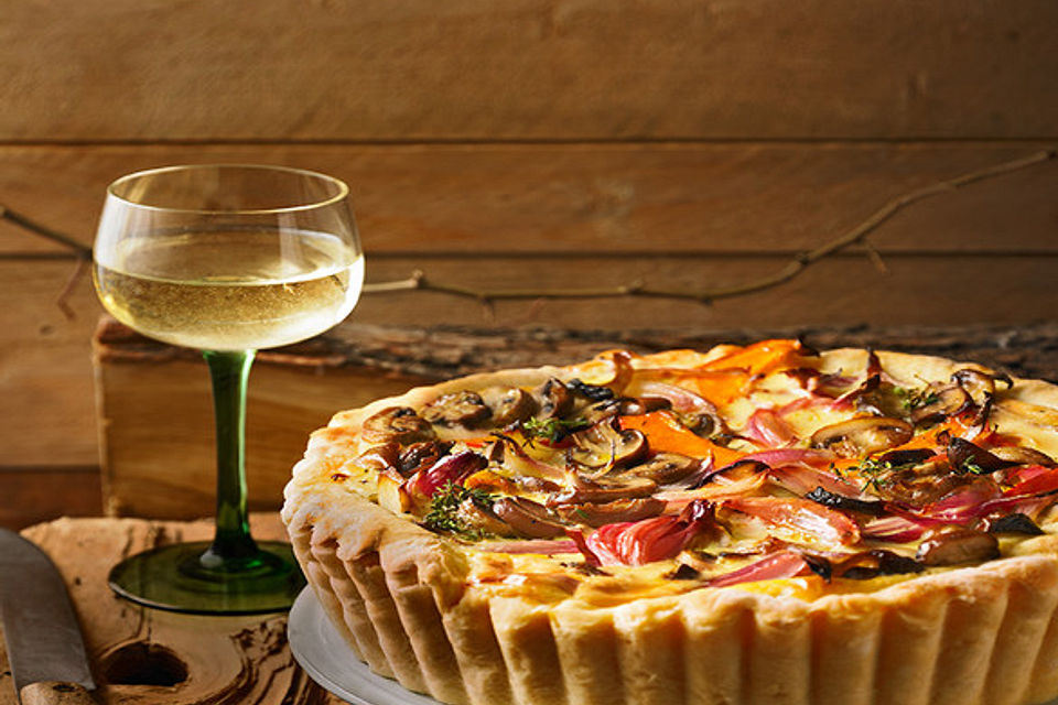 Tarte mit Kürbis und Pilzen