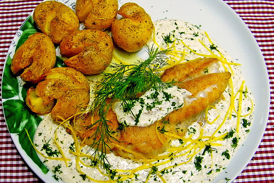 Rotbarschfilet mit Zitronen-Dill-Sauce