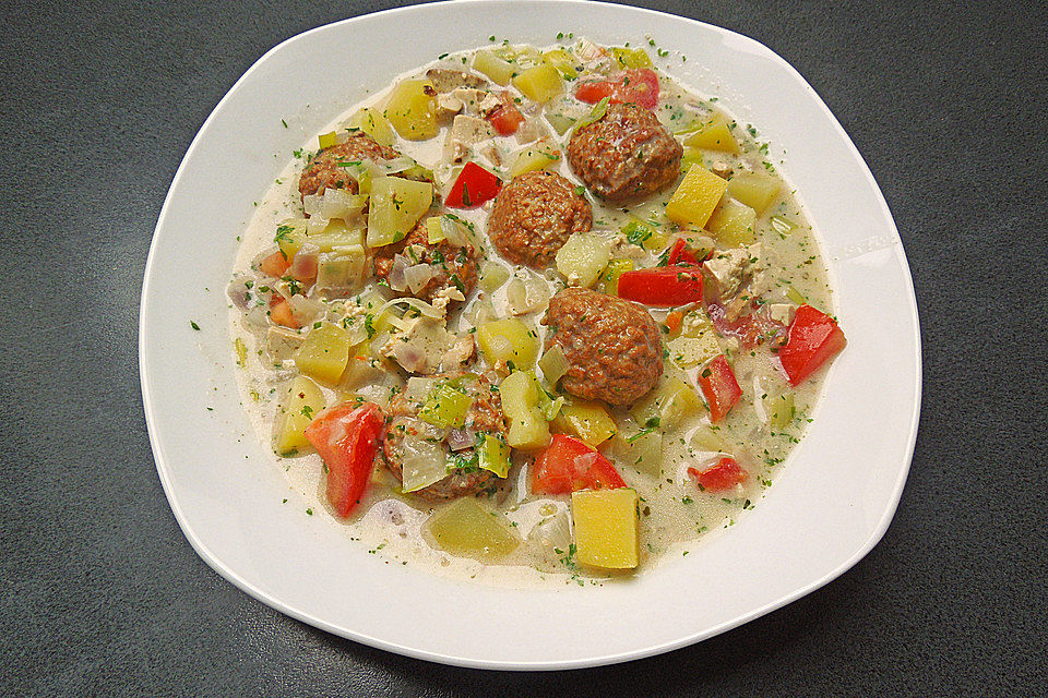 Kartoffelsuppe mit vegetarischen Klößchen