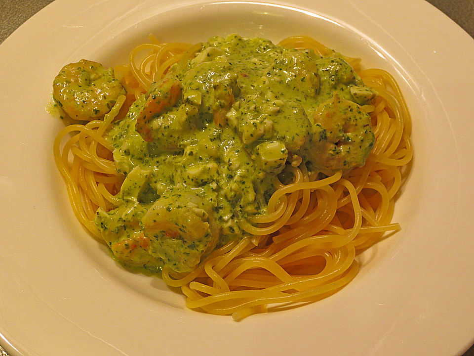 Pasta mit Shrimps und Grüner Soße von Heuni| Chefkoch