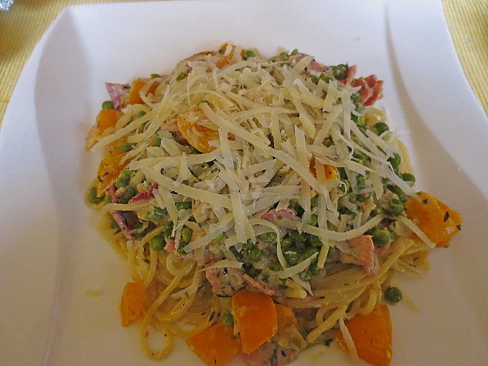 Spaghetti mit Schinken und Erbsen von balneario| Chefkoch