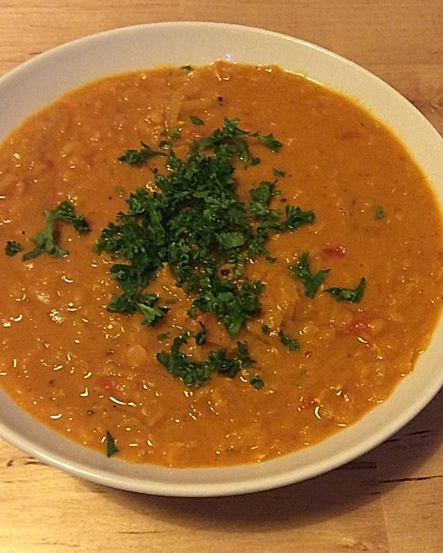 Rote Linsen-Curry-Suppe mit Kokosmilch für Faule