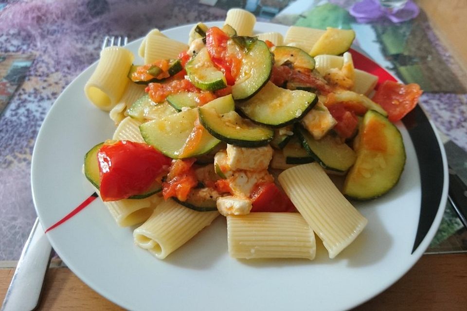 Tomaten-Zucchini-Pfanne mit Feta