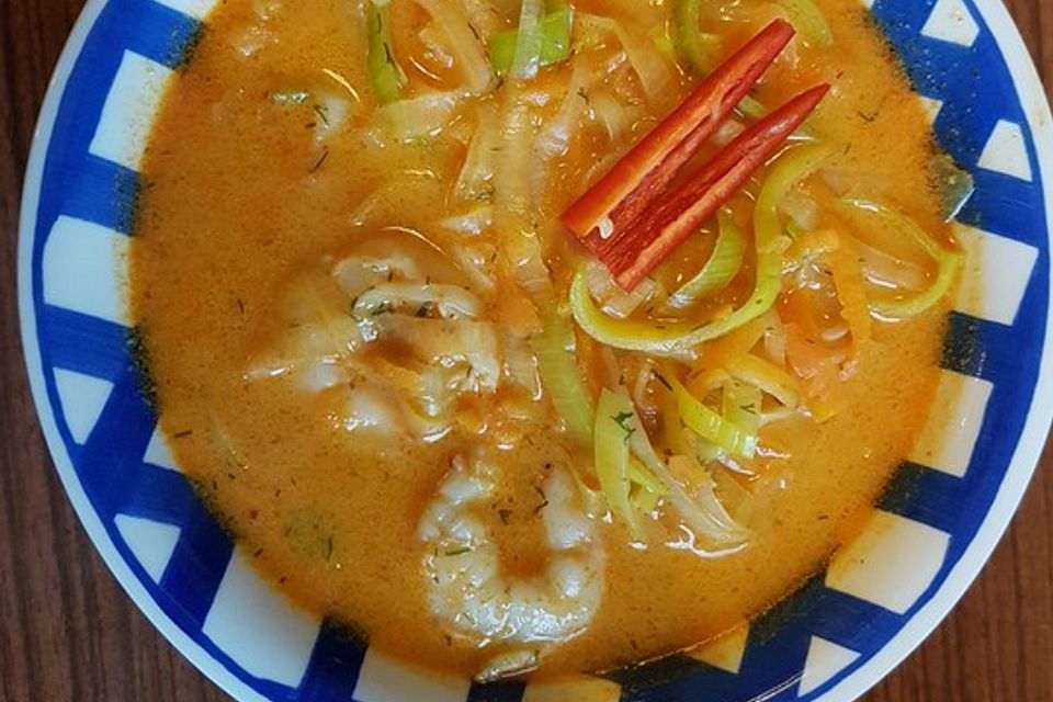 Asiatische Garnelen-Kokosmilch-Möhrensuppe