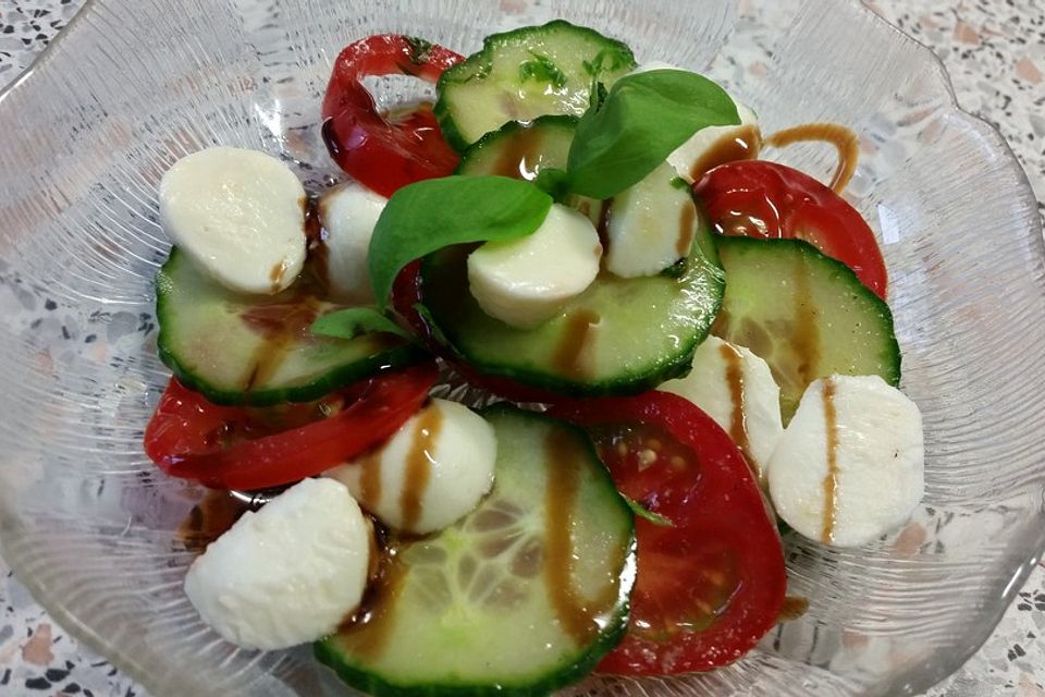 Tomaten-Gurken-Mozzarrella Salat