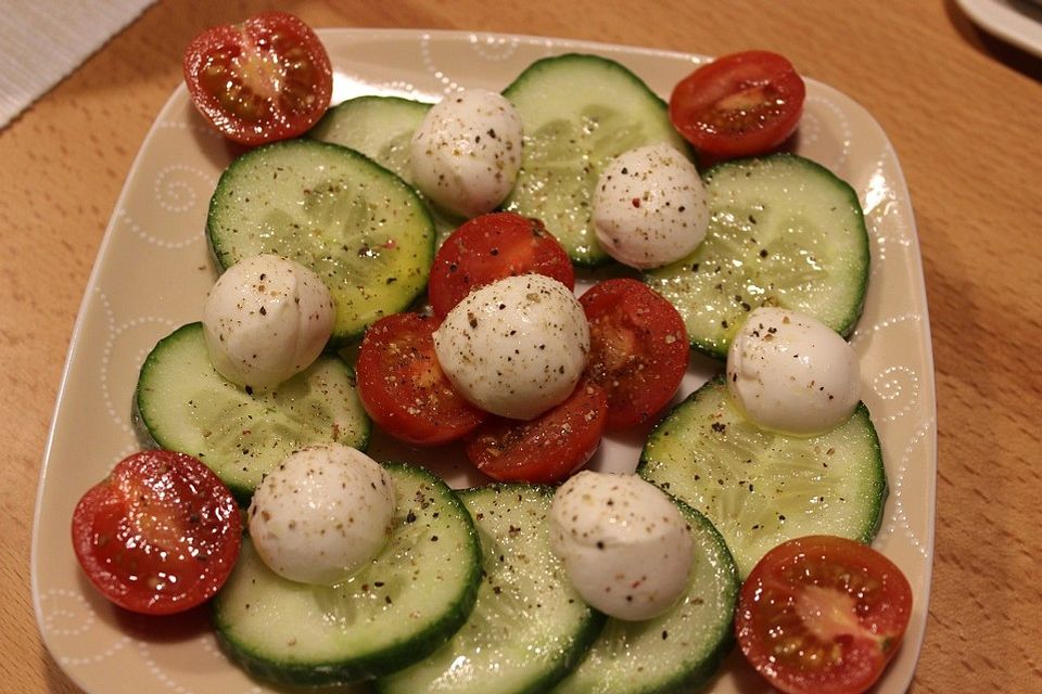 Tomaten-Gurken-Mozzarrella Salat