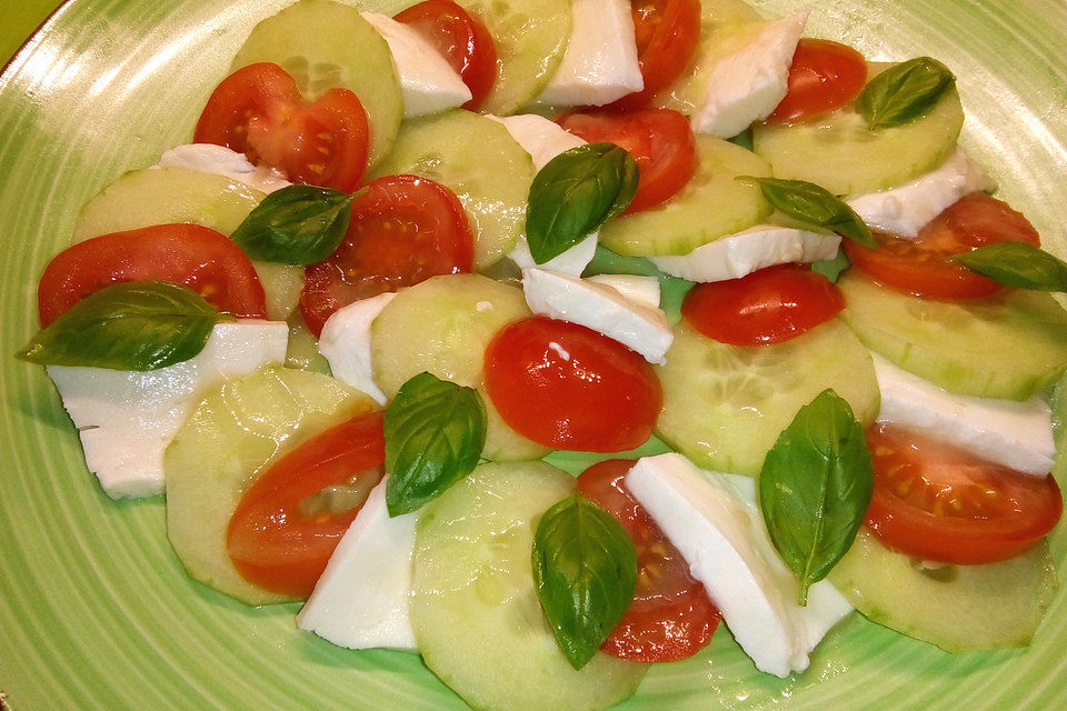 Tomaten-Gurken-Mozzarrella Salat