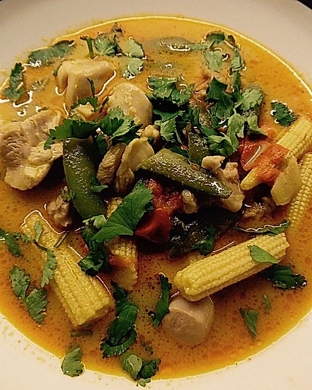 Thai Currysuppe mit Huhn und Nudeln