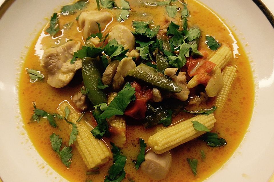 Thai Currysuppe mit Huhn und Nudeln