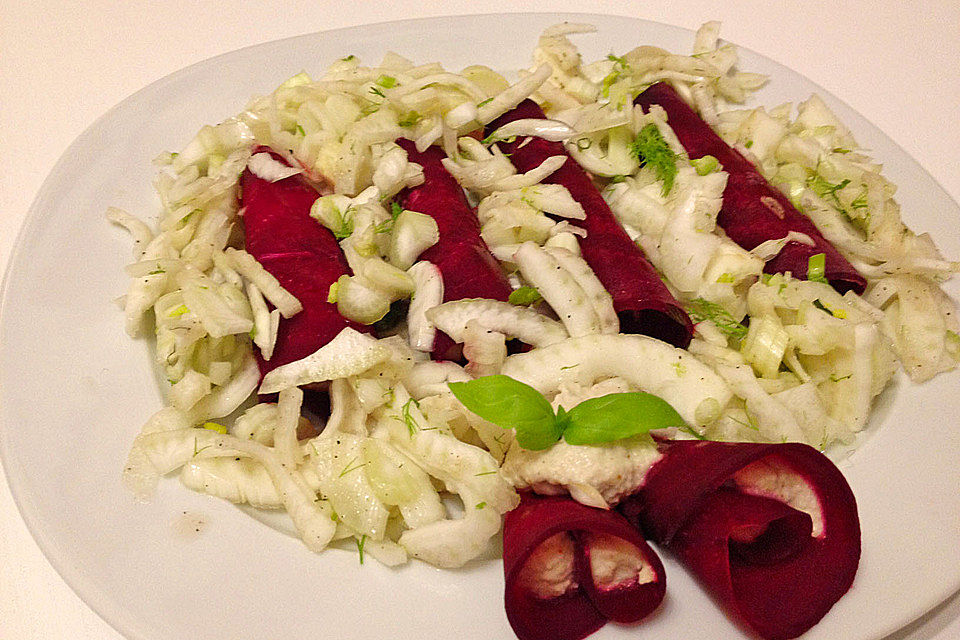 Pikante Rote Bete-Cannelloni auf Fenchelbett