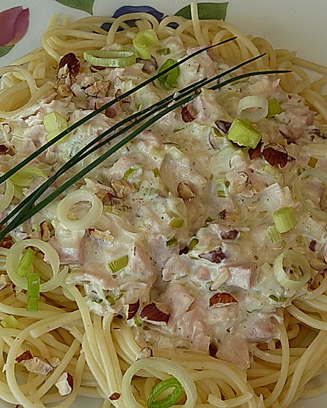 Porree-Schinken-Spaghetti