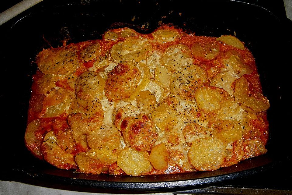 Kartoffelgratin mit Zucchini und Hackfleisch