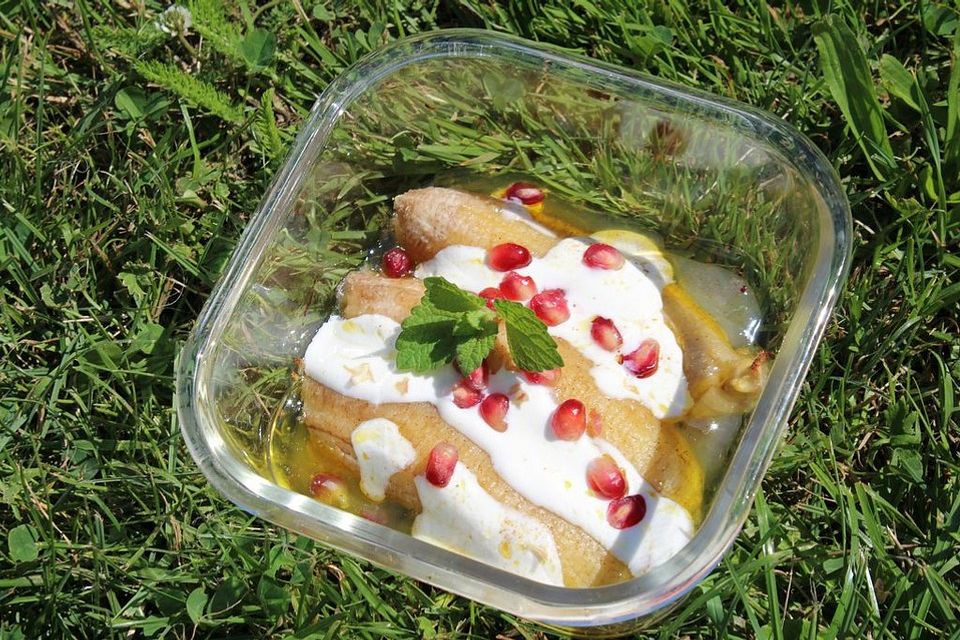 Überbackene Bananen in Crème fraîche Sauce