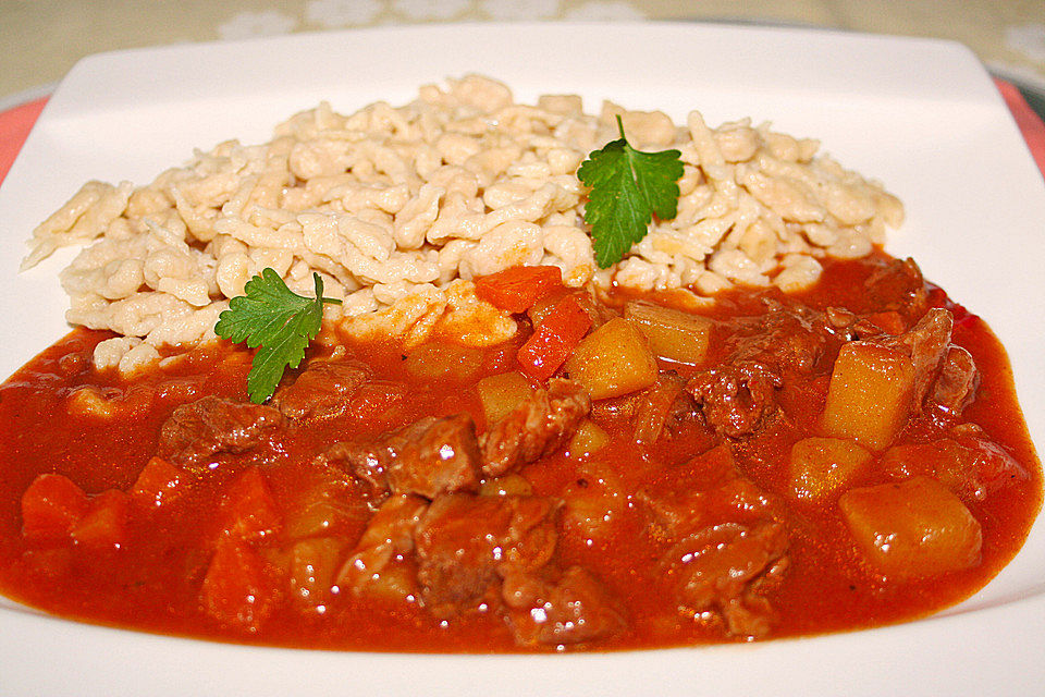 Biergulasch mit Bierspätzle - altfränkische Art