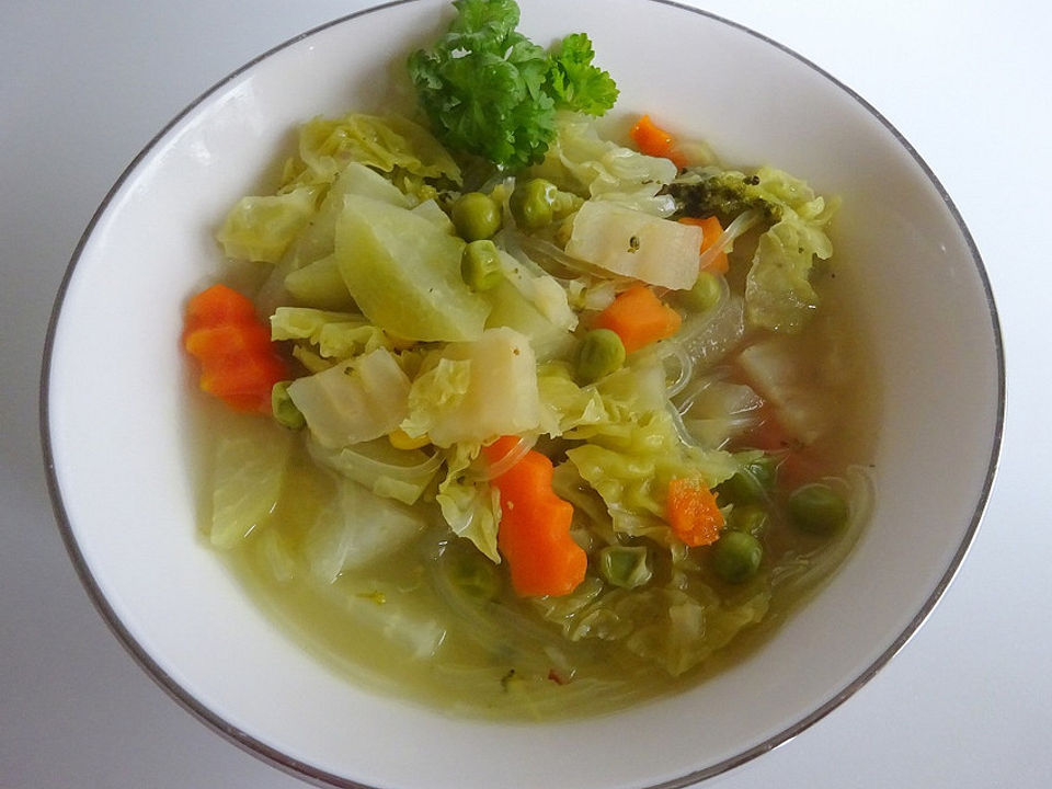 Einfache schnelle Gemüsesuppe mit Glasnudeln von torste| Chefkoch Einfache schnelle Gemüsesuppe mit Glasnudeln von torste| Chefkoch