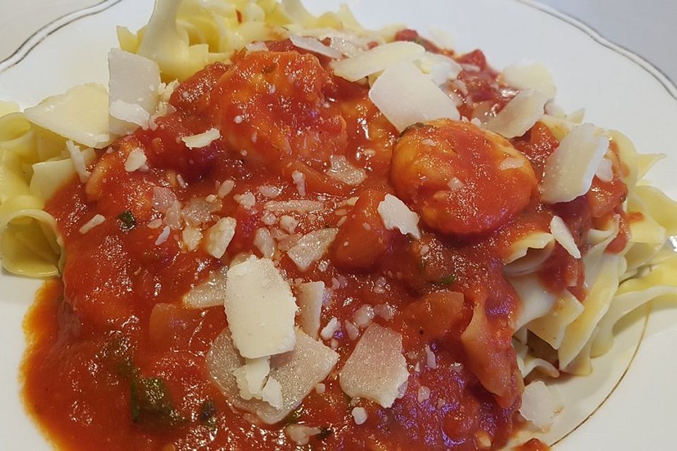 Tagliatelle mit Scampi-Tomatensoße