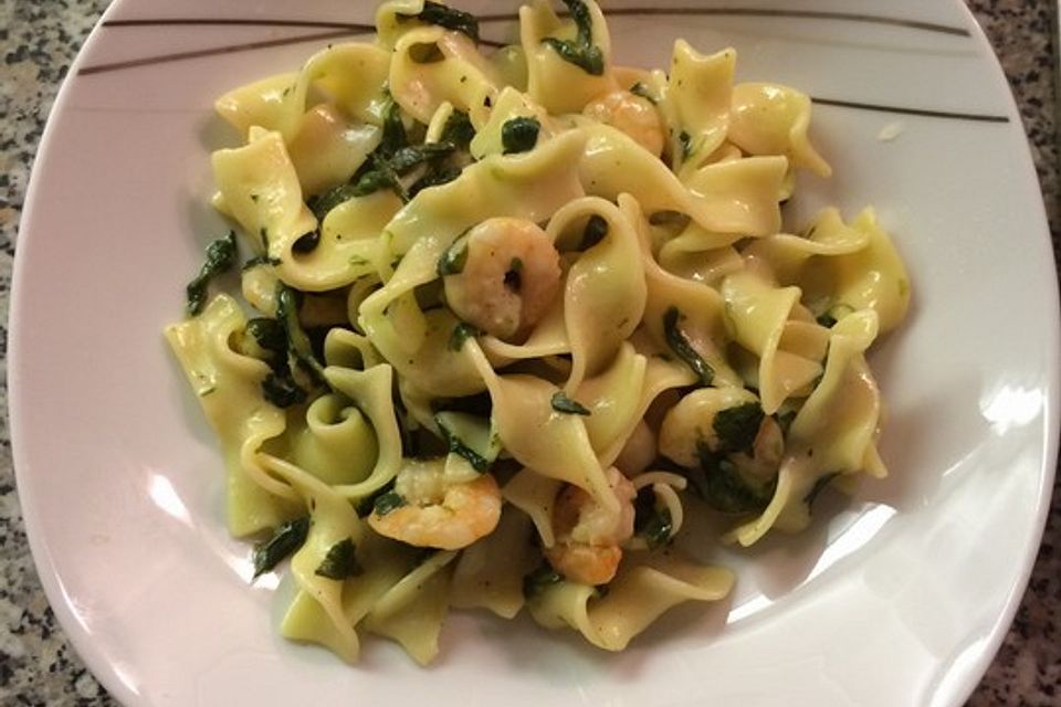 Garnelen-Spinat-Pasta