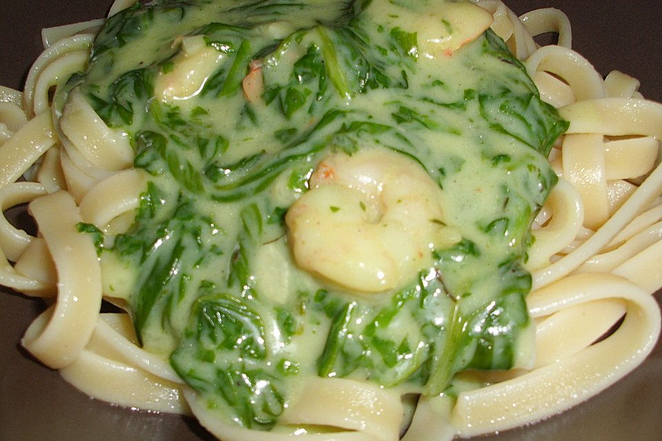 Garnelen-Spinat-Pasta