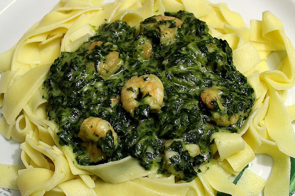 Garnelen-Spinat-Pasta