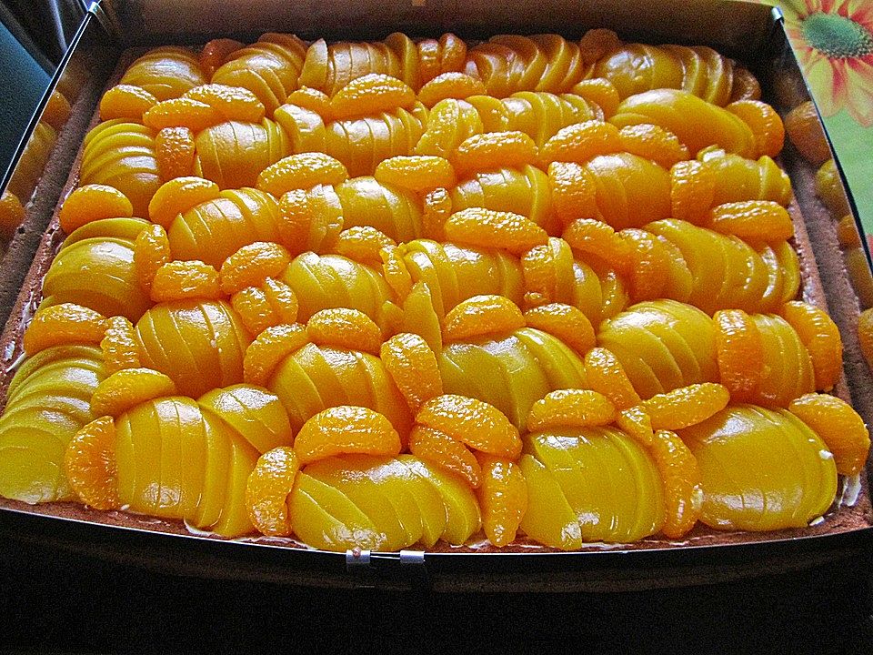 Pudding - Pfirsichkuchen vom Blech von estrela| Chefkoch