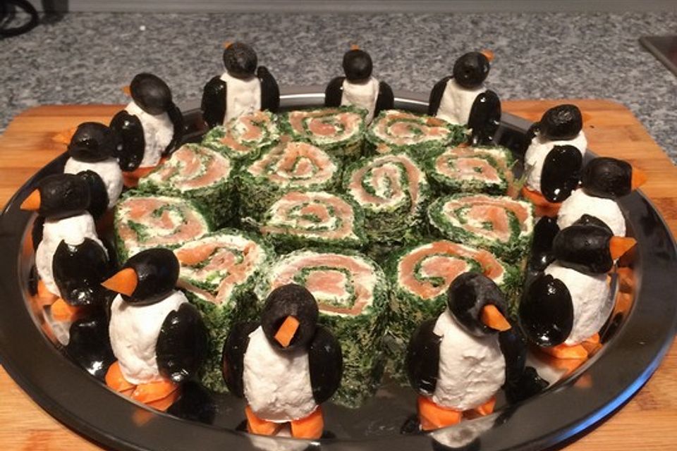 Oliven-Ziegenkäse-Pinguine