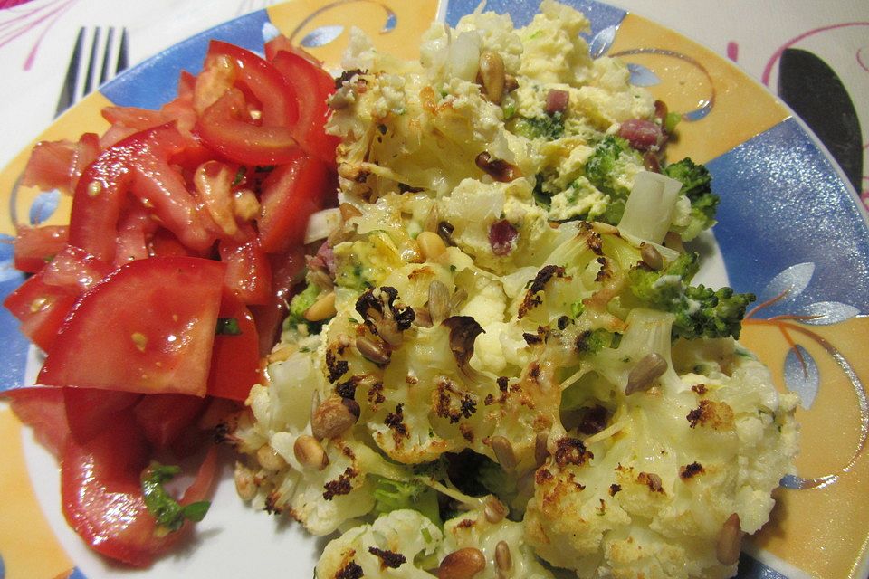 Brokkoli-Blumenkohl-Auflauf mit Schinken